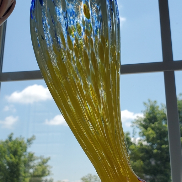 Hand Blown Glass Multicolor Hanging HUMMINGBIRD FEEDER Art Glass 9" Floral Gourd - Picture 3 of 10